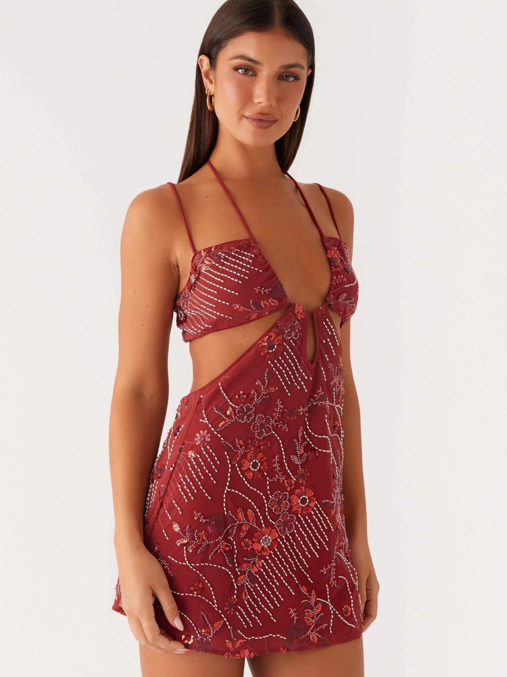 Peppermayo Sahara Nights Beaded Cutout Halter Mini Dress